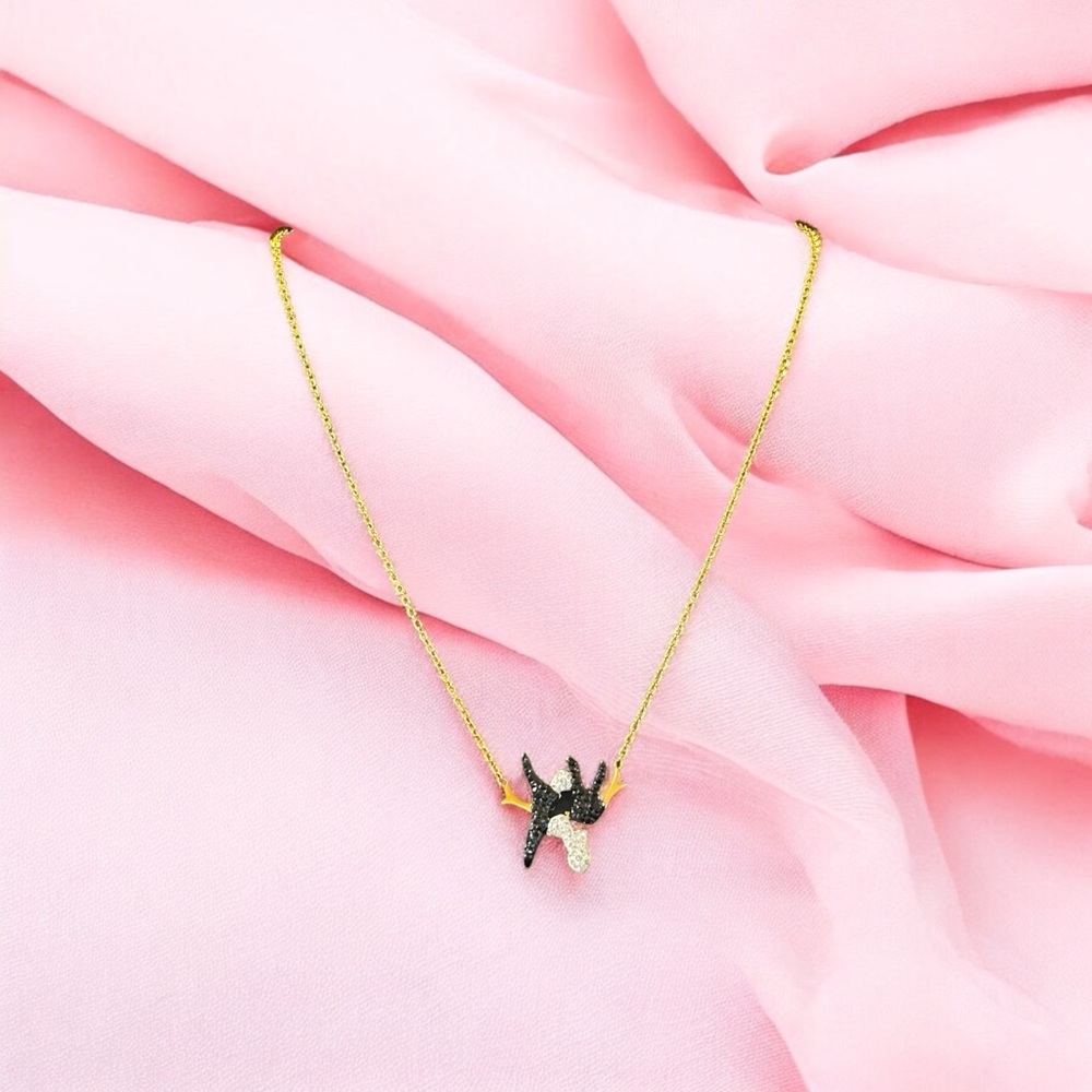 Stainless Steel Two Black -White Bird Necklace Pendant for Women